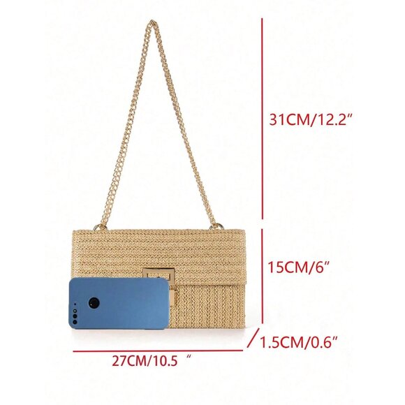 Twit Lock Flap Straw Shoulder Bag Medium - Picture 2 of 6